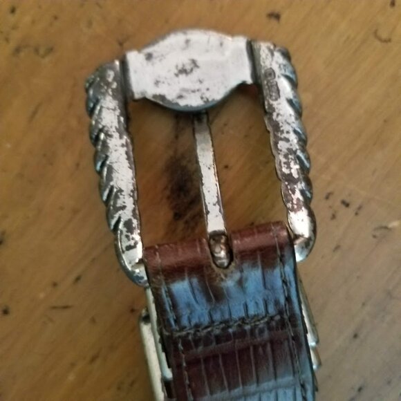 Brighton Museum Roman Greco Sphinx Coin Brown Mock Croc Sz Small Leather Belt - Picture 8 of 16